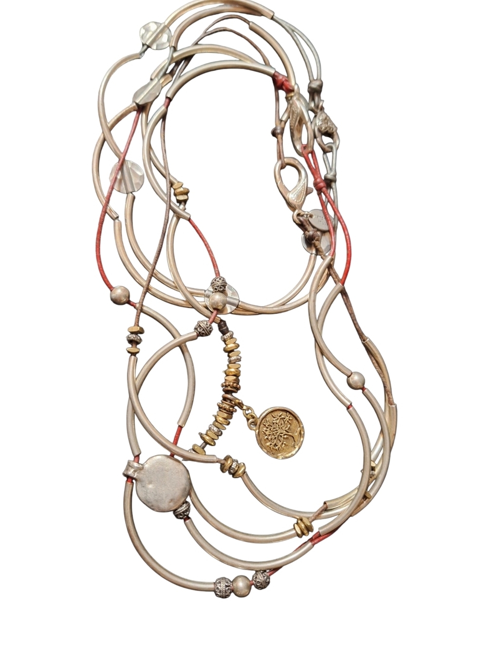 3 Multi-Strand Necklaces Lizzy James RED Silver Gold Coins USA Bohemian Layered